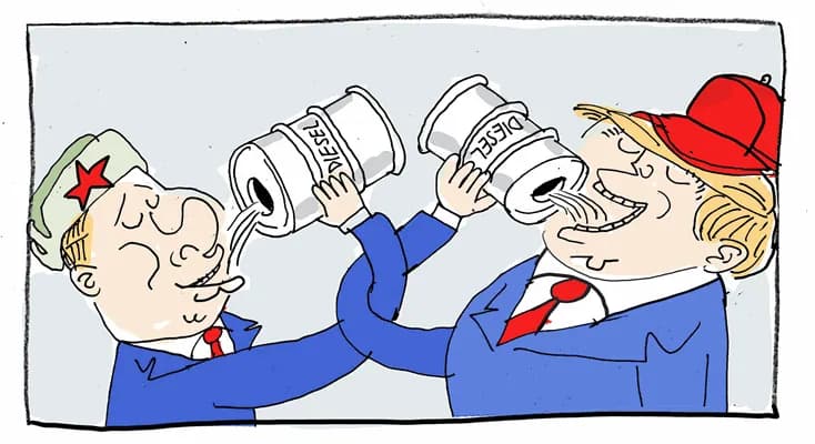 Снимка към „Ивайло Нинов представя оживяла карикатура „Брудершафт за Доналд Тръмп““